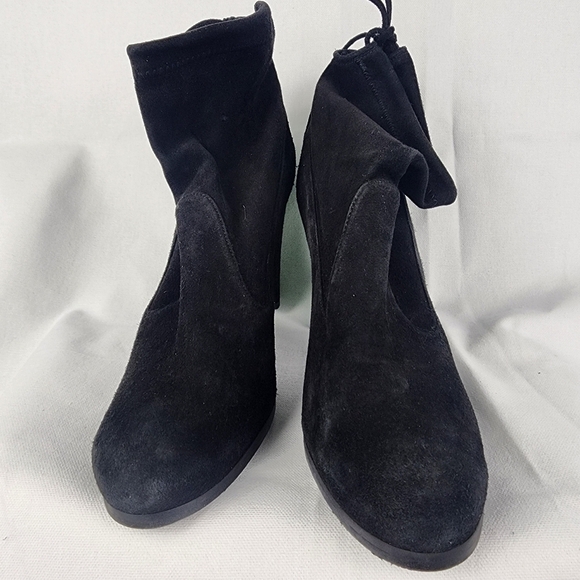 Stuart Weitzman Lofty Lace Up Black Suede Block Heels Ankle Boots Size 8 - Picture 5 of 10